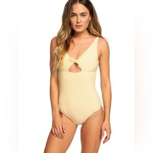 Roxy Bali Dreamers One Piece Swimsuit Yellow Striped Bathing Suit Open Back